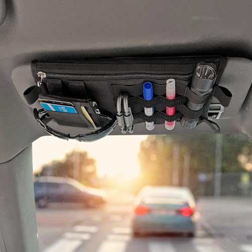 Molle Visor Panel Organizer, Tactical Car Sun Visor Cover Molle Webbing Compatible Elastic Slots Vehicle Visor Storage Holder Pouch for All Vehicle
