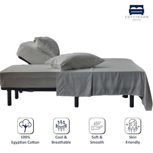 Cottingon 4 Piece Flex Head King Sheet Set, Top 34 Inch Split Sheets for Sleep Number Adjustable Beds, Soft Breathable 100% Egyptian Cotton, Fits Upto 16" Deep Mattress 78"X80"+ 34", Light Grey - color: Light Grey Solid, size: Top Split King :78"x80"+34"s