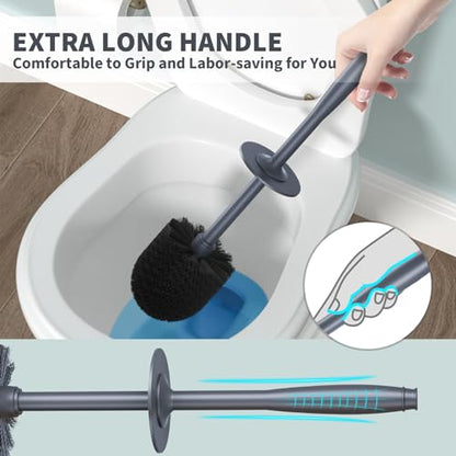 Toilet Brush, Toilet Bowl Brush with Extra Long Handle Durable Bristles Toilet Scrubber and Covered Holder for Toilet Brush Set for Bathroom Cleaning (Gray, 1 Set) - color: Gray