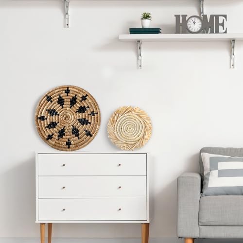 11 Pcs Boho Hanging Wall Basket Decor Handmade Woven Basket Wall Decorative Boho Wicker Baskets Placemats Round Farmhouse Bulrush Art for Rustic Home Decorations Christmas Gift(Rustic) - style: Rustic
