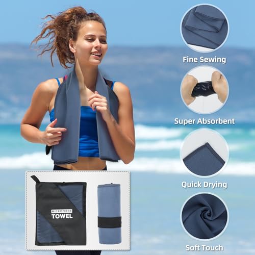 4 Pack Camping Towel Set Microfiber Lightweight Travel Body Towels Men Women Quick Dry S L XL Fast Drying Compact Absorbent Towel for Beach Yoga Swimming Pool Hiking Fishing Picnic Gym Sports - color: Navy Blue