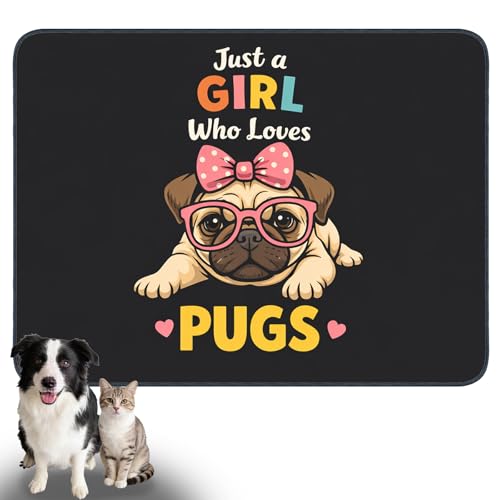 Nuxovilar Pet Food Mat Dog Supplies Pug-Themed Polyester (23.62×17.71 inches) Bowl Water Spill Pad Feeding Gear for Kitchen, Pet Corner, Dining Spot - color: YE06003
