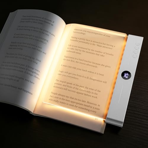Book Light, Rechargeable Clear LED Flat Reading Light for Reading in Bed at Night with 3 Colors & Timer, Dimmable Full Page Panel Plate Lamp, Bookish Gifts for Readers Kids Women Men (White) - color: White