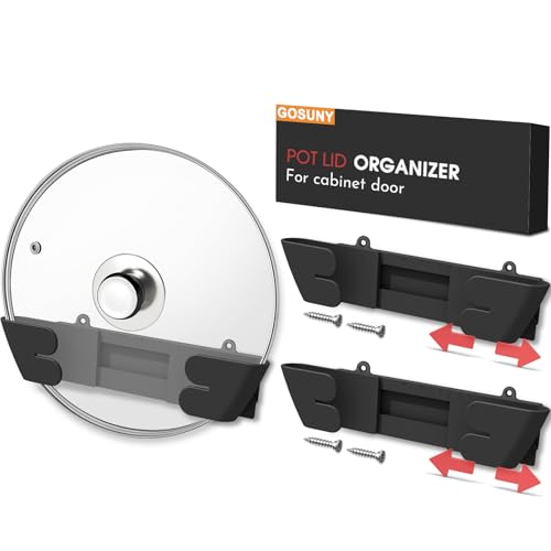 Adjustable Universal Pot Lid Holder Organizer for Cabinet - Upgraded Patented 3 Pack Pan Lids Organizers Inside Door Wall Mount Pots Top Rack for Kitchen Cupboard Fit 6" to 13" (Black) - size: 3Pack-Black