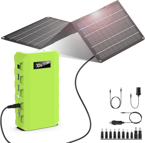 powkey 24000mAh/65W Solar Generator 30W with Panels Included, 88Wh Portable Power Station with AC Outlet, Lithium Battery Rechargeable Powered Bank with 110V AC Outlet for Emergency (Green+Black) - color: Green+black