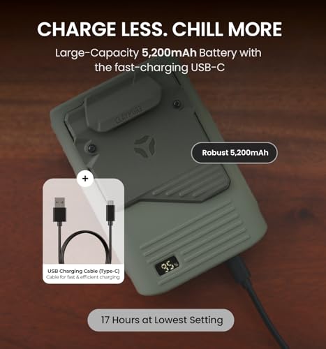 Claymore Clip Fan Khaki – Portable Rechargeable Neck Waist Wearable Fan with 5200mAh Battery, 5-Speed Quiet BLDC Motor, Hands-Free Neck Strap Design, USB-C Charging Camping, Hiking, Outdoor Use - style: Clip Fan (Khaki)
