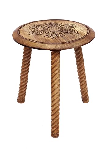 COTTON CRAFT Solid Wood End Table - Hand Carved Accent Table - Global Boho Side Table - Easy to Assemble Round Table - Small Spaces Entryway Living Room Bedside Farmhouse - 18 Inches Round - Natural - color: Natural, size: 18x18x18