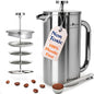 Ziruma Non-Toxic Stainless Steel French Press, Plastic-Free, 34 oz | Surgical-grade steel, heavy metal-free. 4-layer filter, grit-free. Double-wall insulated coffee maker, stays hot. Portable.