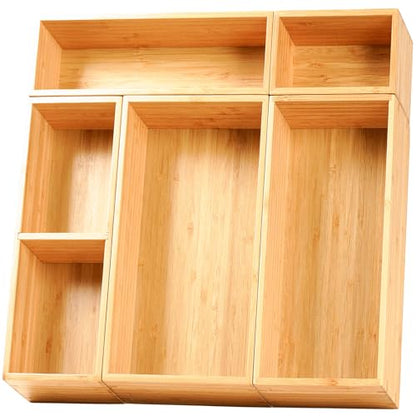 Umilife Drawer Organizer Storage Boxes, 2.5" High Bamboo Drawer Dividers, 5 Rearrangeable Bins for Kitchen, Office Desktop, Clothing, Makeup, vanity, Jewelry