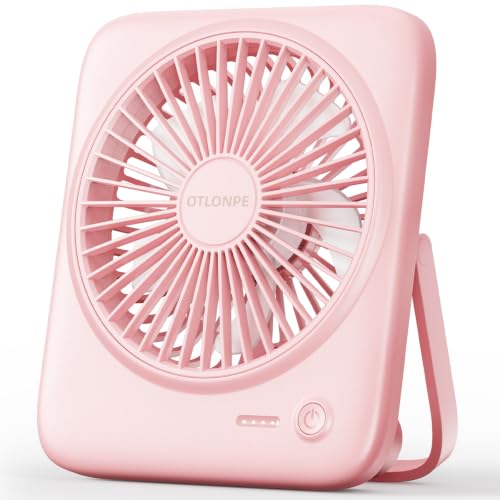 Otlonpe Personal Portable Desk Fan, 4000mAh Small Rechargeable Portable Fan Battery Operated & USB Powered for Travel Sleeping Bedroom Office Home Table, Cordless, Quiet, 4-Speed, 6.5 Inch (Pink) - color: Pink