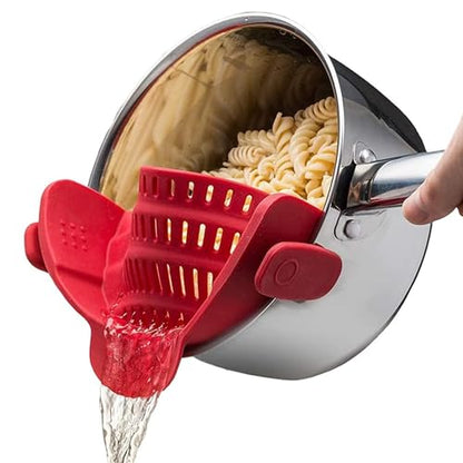 Kitchen Gizmo Snap N Strain Silicone Pot Strainer - Adjustable Clip-On Pasta Strainer for Pots, Pans, and Bowls - Large Red Kitchen Colander - color: Red