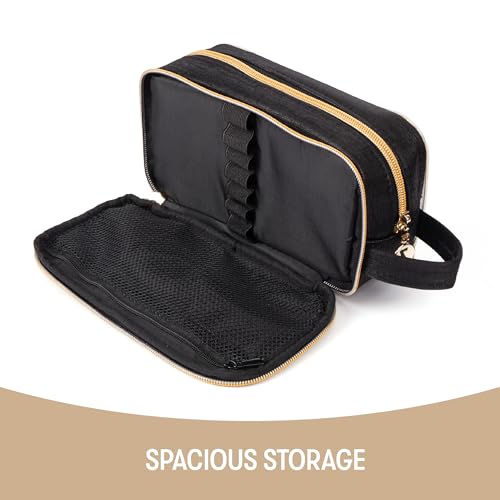 ZIPIT: Travel Makeup Bag - Soft Shell, Large Zipper Cosmetic Case, 3 Compartments, Toiletry Storage Organizer, Clear Window, Brush Slots - color: Multicolor
