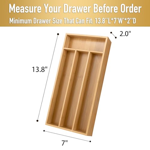 Silverware Organizer - Bamboo Kitchen Drawer Utensil Holder with 4 Slots (Natural) - color: Natural, size: 4 Slots