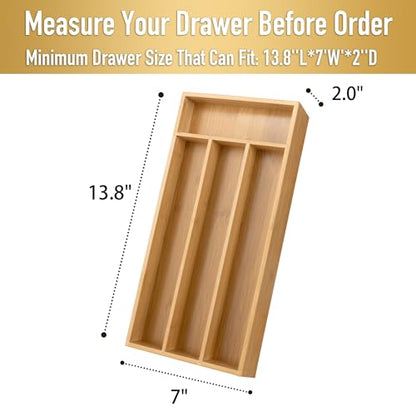 Silverware Organizer - Bamboo Kitchen Drawer Utensil Holder with 4 Slots (Natural) - color: Natural, size: 4 Slots