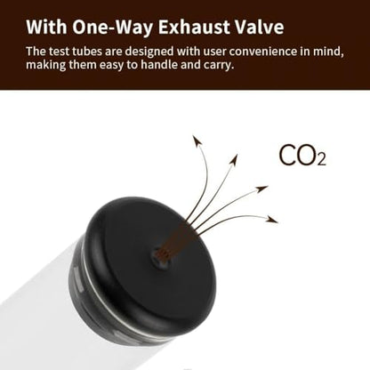 watchget Coffee Bean Container 6PCS Coffee Bean Cellars Tubes Single Dose Coffee Bean Storage with One-Way Exhaust Valve & Black Stand & Silicone Funnel- Organized Storage Solution - color: Black Aluminum Lid 6PCS