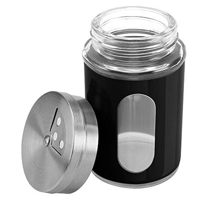 Accmor 2pcs Salt and Pepper Shakers,Stainless Steel Shaker for Salt Powder Sugar Cinnamon Pepper, Spice Dispenser with Adjustable Pour Holes,Black - color: Black