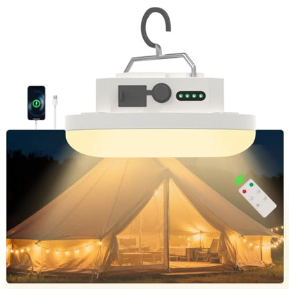 Rechargeable LED Camping Lantern 4000LM with Remote – Tent Light, Warm/Neutral/Cool 3 Modes & Stepless Dimming, IPX5 Waterproof, Magnetic Hook, Portable for Camping & Glamping - size: 30-White(Max)