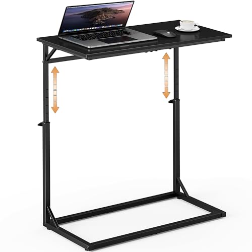 Vagusicc C Shaped End Table, 33"Tall Side Table for Couch, C-Table Sofa Table Adjustable Height Side Table, Large Surface Slide Under Couch Table, Coffee Table TV Tray for Living Room, Bedroom, Black - color: Black, style: Ordinary