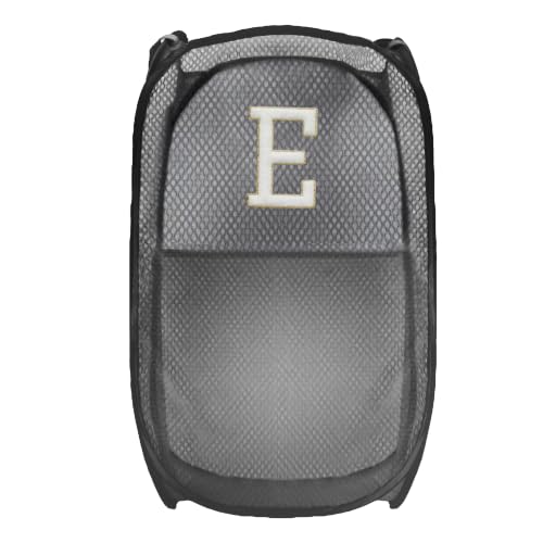 Collapsible Pop Up Laundry Hamper, Extra Large with Removable Initial Letter E, Mesh Foldable Laundry Basket, 28" x 16" x 16" (Black) - color: 1P BlackE