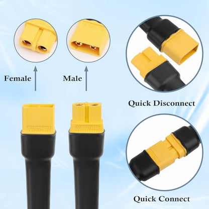 MOOKEERF XT60 Extension Cable 10AWG 30FT XT60 to XT60 Cable with Male to Female Connector for Portable Power Station Solar Panel RC Battery - size: 30FT