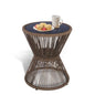 SUNNYPARK Outdoor Side Table 20'' H Small End Tables Woven Rope Weather Resistant with Glass Top Round Coffee Table for Indoor Balcony Patio Poolside (Brown) - color: Brown
