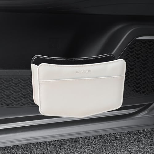Car Trash Can Small Leather Vehicle Trash Bin Car Dustbin Garbage Organizer Holder with Trash Bag Foldable Mini Cars Storage Bag Container for Auto SUV Van Trucks (White,Clip on) - color: white, style: clip on