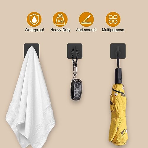 Honmein 6 Pcs Adhesive Wall Hooks for Hanging - Waterproof Shower Hooks, Heavy Duty Towel Hooks for Bathrooms, Kitchens, and Offices (Black) - color: Black
