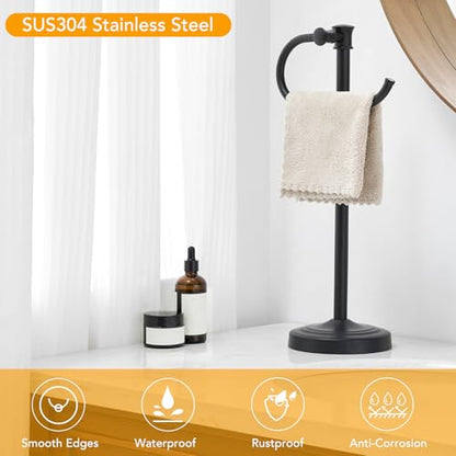 BESy 17 Inch Matte Black Stand Towel Bar Hanger Hand Towel Bar Bathroom Vanity Countertop Towel Holder Free Standing Stainless Steel Towel Ring Hardware Accessories Towel Rack - color: Matte Black