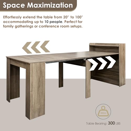20"-99" Extendable Dining Table with Storage for 2-10 People, Modern Modular Extension Table, Space-Saving Extra Long Multifunctional Folding Dining Table, Oak - color: Oak, style: 20" - 99" (2-10 People)