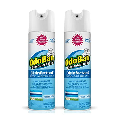 OdoBan Ready-to-Use 360-Degree Continuous Spray Disinfectant and Harsh Aroma Eliminator, Fabric and Air Freshener, 2 Pack, 14.6 Ounces Each, Fresh Linen Scent - size: 14.6 Fl Oz (Pack of 2)