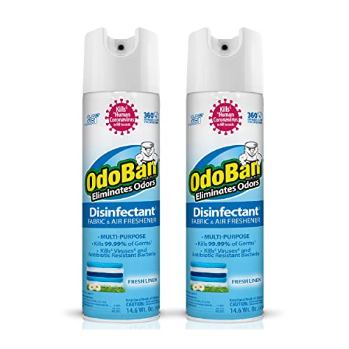 OdoBan Ready-to-Use 360-Degree Continuous Spray Disinfectant and Harsh Aroma Eliminator, Fabric and Air Freshener, 2 Pack, 14.6 Ounces Each, Fresh Linen Scent - size: 14.6 Fl Oz (Pack of 2)