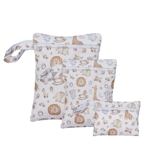 Happy Flute 3 Set Wet Bag Storage Bag Zipper Waterproof Washable | Travel Bags, Beach, Pool, Gym Bag for Cloth Diaper, Swimsuits & Wet Clothes(EF545) - color: EF545