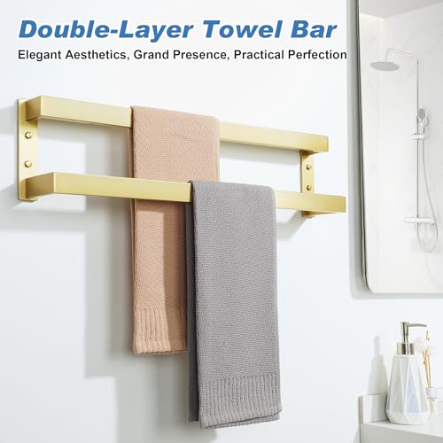 Alise Double Towel Bar, 24" Towel Racks for Bathroom Wall Mounted SUS304 Stainless Steel, Heavy Duty Bathroom Towel Holder, Quick Drying Towel Hanger, Brushed Gold - color: Gold, size: 24-inch