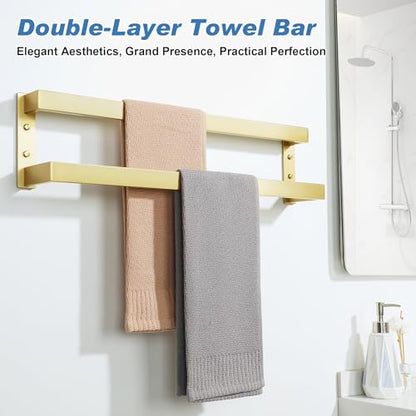 Alise Double Towel Bar, 24" Towel Racks for Bathroom Wall Mounted SUS304 Stainless Steel, Heavy Duty Bathroom Towel Holder, Quick Drying Towel Hanger, Brushed Gold - color: Gold, size: 24-inch