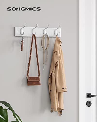 SONGMICS Set of 2 Wall-Mounted Coat Rack, Hook Rack, 8 Dual Metal Hooks, for Coats, Bags, Keys, in The Entryway, Bedroom, Living Room, White ULHR232W01 - color: White, size: 2 Pack-4 Hooks