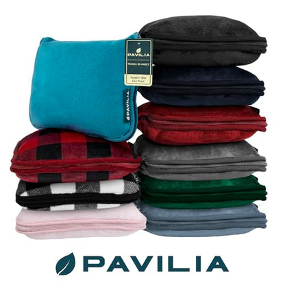 PAVILIA Travel Blanket Pillow, Soft Airplane Blanket 2-in-1 Combo Set, Plane Blanket Compact Packable, Flight Essentials Car Pillow, Travelers Gifts Accessories, Luggage Backpack Strap, 60x43 Black - color: Black