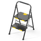 KINGRACK 2 Step Ladder, Sturdy Steel Step Stool with Safe-Lock Design, Handrail, Anti-Slip Wide Pedals, Pass 800lbs Load Testing, Folding Portable Ladder for Multi-Purpose, Home, Kitchen, Black - size: 2-Step