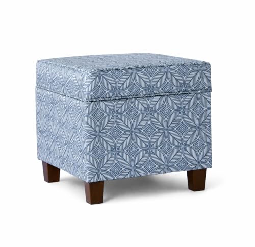 HomePop Home Decor | K7342-A874 | Classic Square Storage Ottoman with Lift Off Lid | Ottoman with Storage for Living Room & Bedroom, Blue Indigo Print, Large - color: Blue Indigo Print