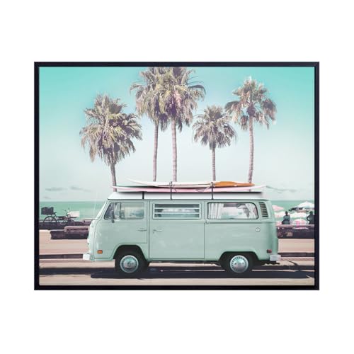Summer Beach House Wall Art Decor - Surf Volkswagen Kombi Camper Van Photo for Ocean Home, Living Room, Bedroom, Bathroom - Vintage Tropical Themed Surfing Photograph - Gift for Surfer - 8x10 Sea
