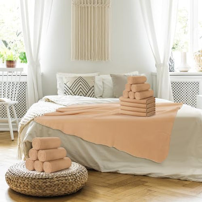 Buryeah 10 Pcs Fleece Blanket Bulk Soft Warm Fleece Blankets Cozy Lightweight Throw Blankets Plush Pet Throw Blanket for Home Bed Sofa Office Wedding Gifts Travel(50" x 60",Khaki) - color: Khaki
