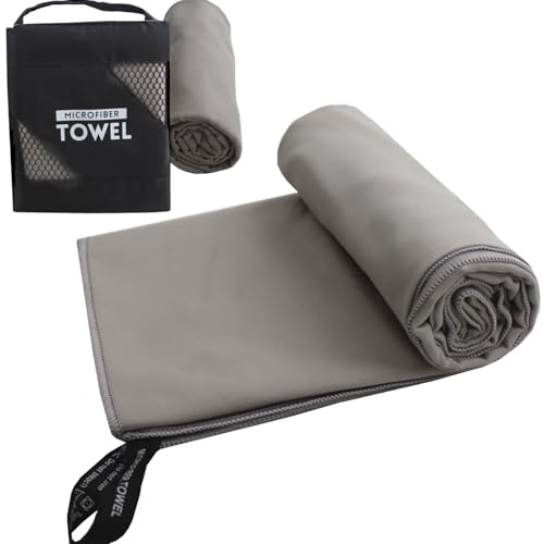 Microfiber Travel Towel 30x60" Quick Drying Camping Towel, Super Absorbent Gym Towel, Lightweight Travel Towels, Compact Beach Towels for Sports, Trip, Beach, Yoga, Hiking, Bathroom, Pool (Grey) - color: Grey, size: 30" x 60"