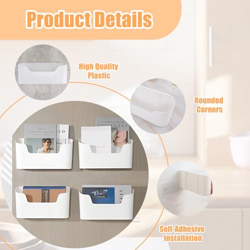 4Pcs Kitchen Cabinet Door Organizer, Adhesive Mount Inside Cabinet Door Storage, Under Sink Hanging Storage Basket for Kitchen Bathroom RV Office Garage Craft Room(White)