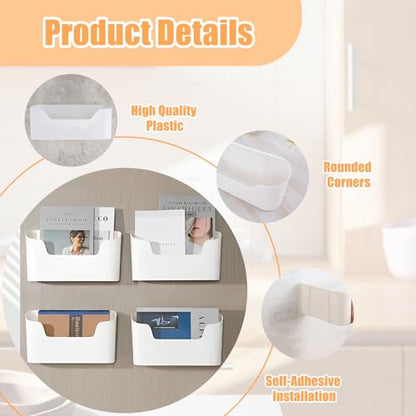 4Pcs Kitchen Cabinet Door Organizer, Adhesive Mount Inside Cabinet Door Storage, Under Sink Hanging Storage Basket for Kitchen Bathroom RV Office Garage Craft Room(White)