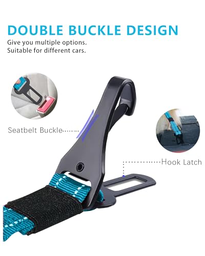 AUBELL Dog Seat Belt for Car,Updated 3-in-1 Adjustable Reflective Bungee Heavy Duty Dog Car Harness Tether with Clip Hook Latch & Buckle,Swivel Zinc Alloy Carabiner,Blue - color: Blue