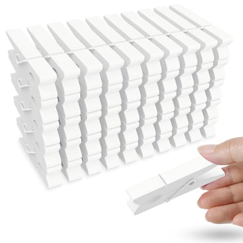 50PCS Colored Wooden Clothespins, 2.9inch White Clothes Pins for Clip Pictures Photos Decorative, Small Colorful Wood Decoration Closepins Clips - color: White