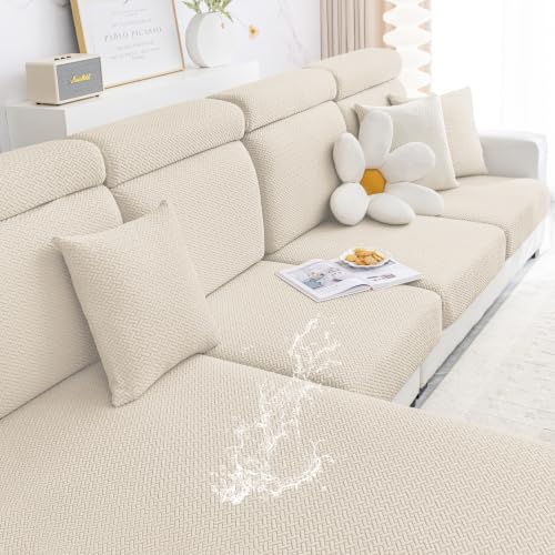 Smiry Waterproof Couch Cushion Covers, Stretch Jacquard Thick Sofa Cushion Covers, Washable Seat Slipcover Elastic Furniture Protector for Pets, Kid (2PC, Apricot) - color: Apricot, size: Seat Cushion 2PC