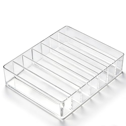 i-laesh 7-Slot Acrylic Makeup Palette Organizer - Clear Makeup Organizer 0.98" Wide Slots, Eyeshadow Holder for Vanity Drawer, Fits Thick Palettes, Blushes, CDs, Anime Badges & Craft Paints