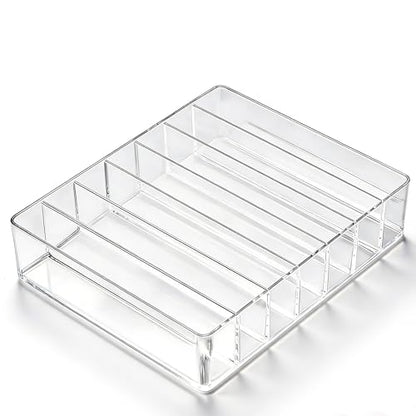 i-laesh 7-Slot Acrylic Makeup Palette Organizer - Clear Makeup Organizer 0.98" Wide Slots, Eyeshadow Holder for Vanity Drawer, Fits Thick Palettes, Blushes, CDs, Anime Badges & Craft Paints