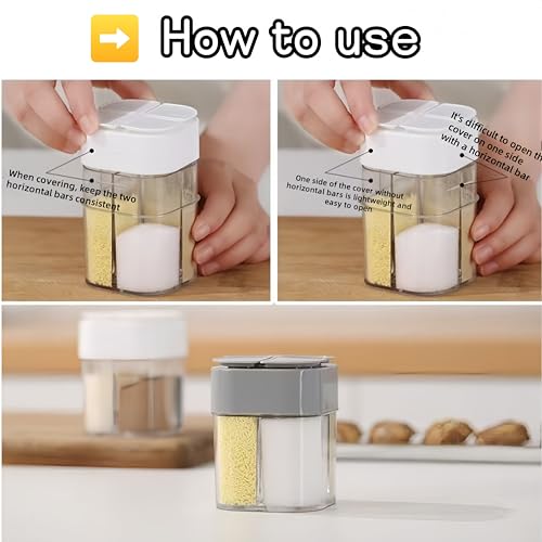 2Pack 4in1 Plastic Salt and Pepper Shaker, Transparent seasoning shaker can filter block shaped spice jars, suitable for family restaurants, camping, travel, cooking, barbecue