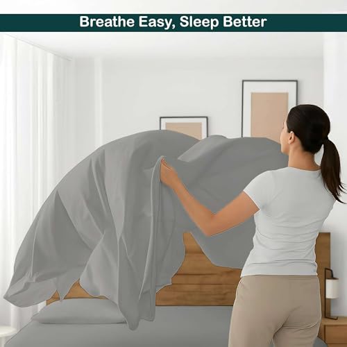 NON Sticky cotton 4 Piece Premium Egyptian Cotton Twin Bed Sheet Set, 15" Deep Pocket Fitted, Easy Care, Soft Sheets for Bedroom and Home Mattress, 39" x 75", Light Grey Solid - color: Light Grey Solid, size: Twin